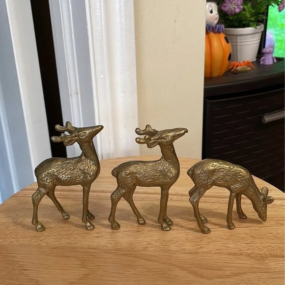 Vintage Accents Vintage Brass Deer Figurines Set Of 3 2 Bucks Doe